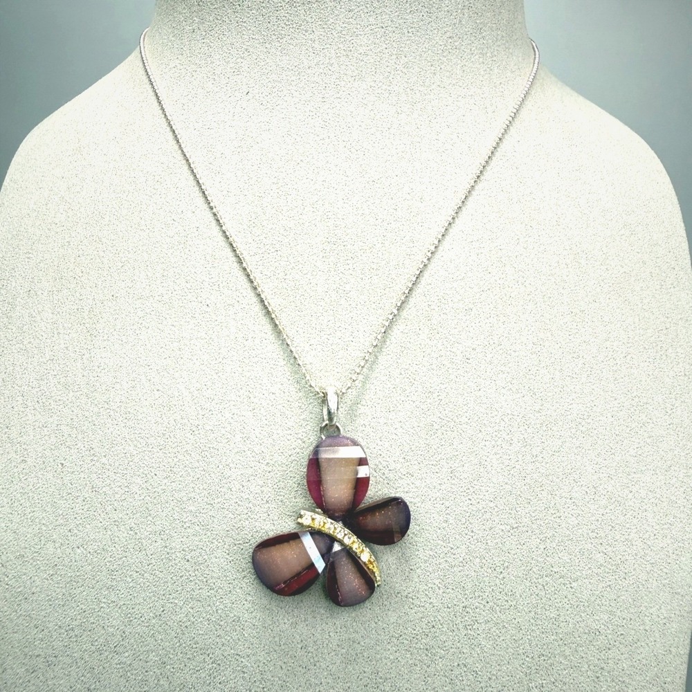 Purple Lucite Butterfly Pendant Necklace 17" Whimsical Dainty Summer